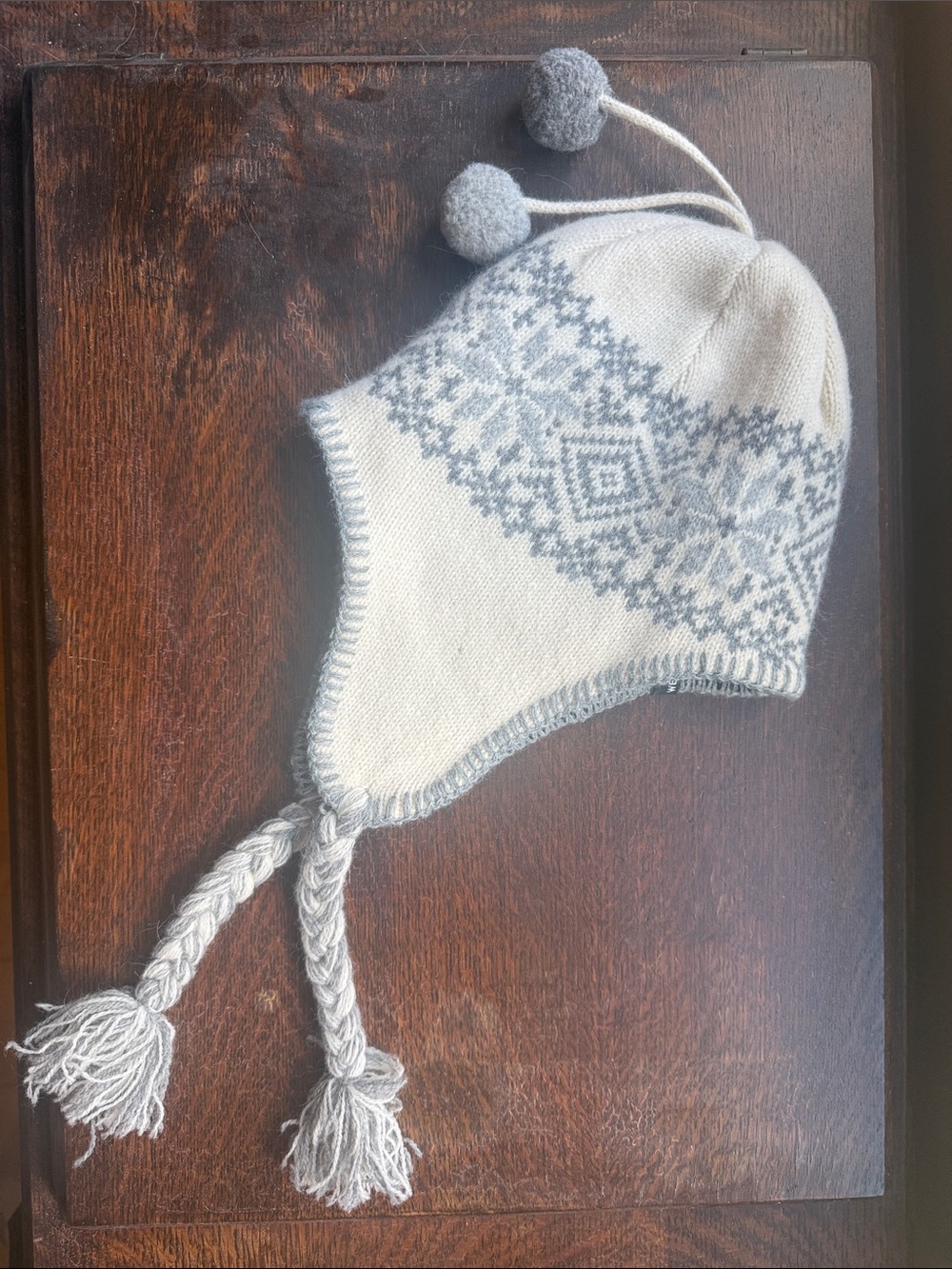 Adult Icewewr Papey Knit Ear Flap Hat with Pom-Poms